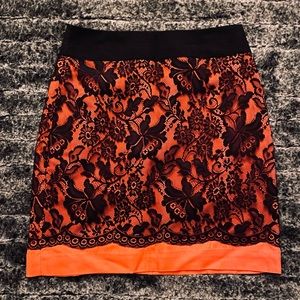 The Limited Orange And Black Lace Pencil Skirt
